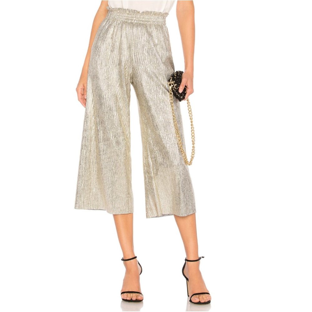 Alice + Olivia Elba Paper Bag Pant | Silver Metallic Size 0/2 - Picture 1 of 6